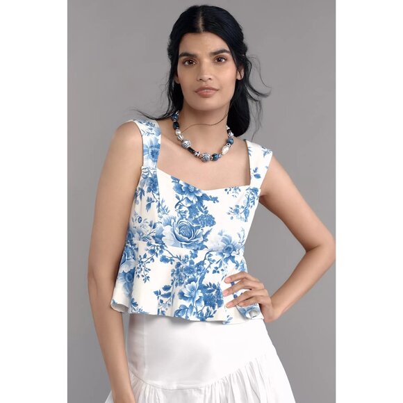 Anthropologie Maeve Square-Neck Peplum Tank TopBlue Floral Peplum Top XXS  NWT - Picture 1 of 9